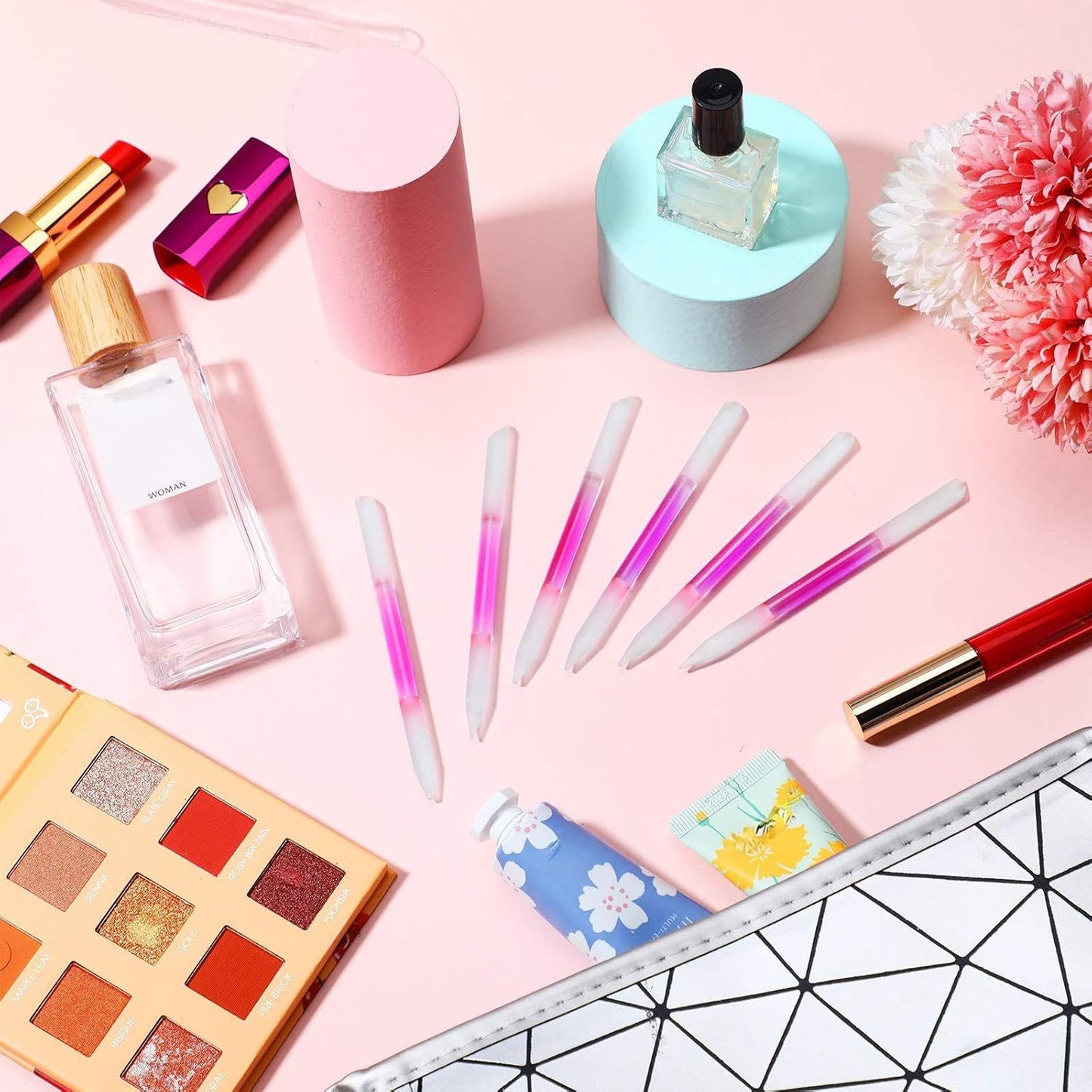 Maitys 6 Pieces Glass Cuticle Pusher Glass Cuticle Stick Set Double Sided Crystal Nail Files Precision Manicure Pedicure Pusher Tools(Pink)