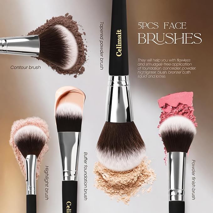 Makeup Brushes Set Professional & Beginner Friendly with Uniquely Designed Case, Soft Synthetic Bristles for Foundation Contour Blush Concealer Highlight Blending Eyeshadow, 12Pcs(Dark Black)