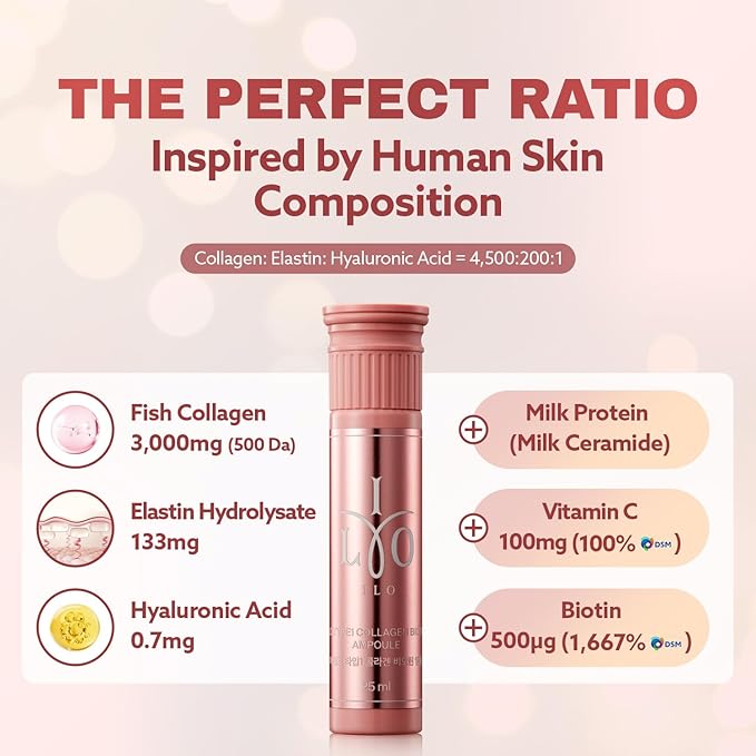 ILO Type 1 Liquid Collagen Drink – 3,000mg Marine Collagen with Biotin & Ceramide | Skin Glow & Hydration | Orange Flavor | 14 Bottles – Korean Beauty Supplement