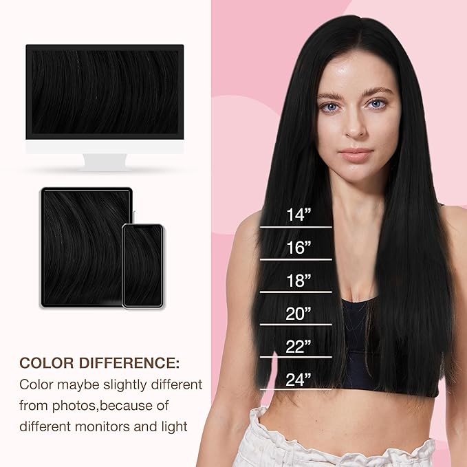GOO GOO Sew in Hair Extensions Real Human Hair, Weft Hair Extensions Human Hair, 1 Jet black 16inch 90g, Weft Bundles Straight Silky Remy Hair