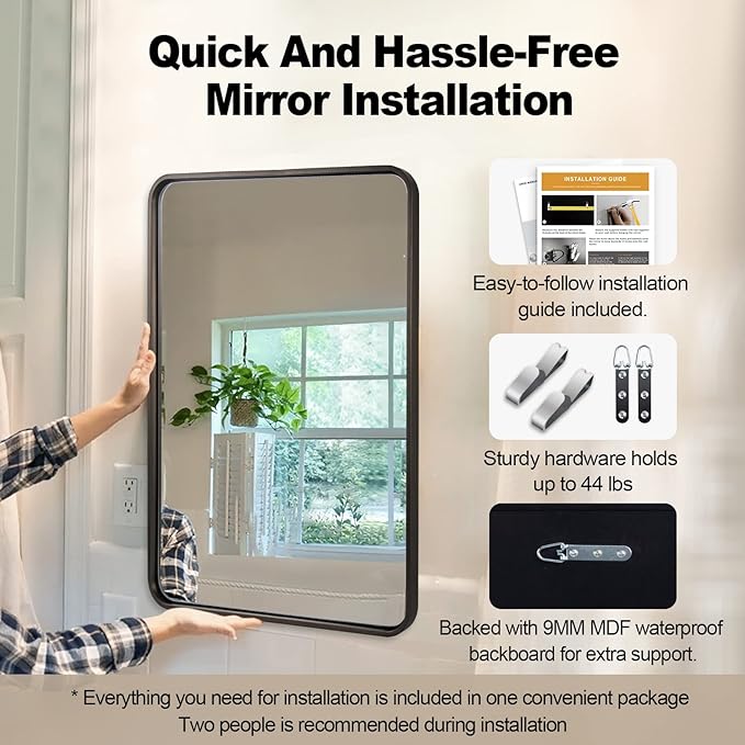 ANDY STAR Bronze Bathroom Mirror, 22X30’’ Bronze Mirrors for Wall, Rounded Rectangle Mirror for Bathroom Vanity Metal Framed, HD Reflection, Wall-Mounted Vertically or Horizontally