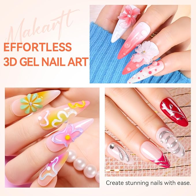 Makartt Rhinestone Glue Gel - Ultra Strong Hold UV/LED Cured Nail Glue Adhesive for Charms, Gems, Diamonds, Chrome & Aurora Powder, 3D Gel Nail Art Sculpting, Glitter, Decals, DIY & Salon Easy Use