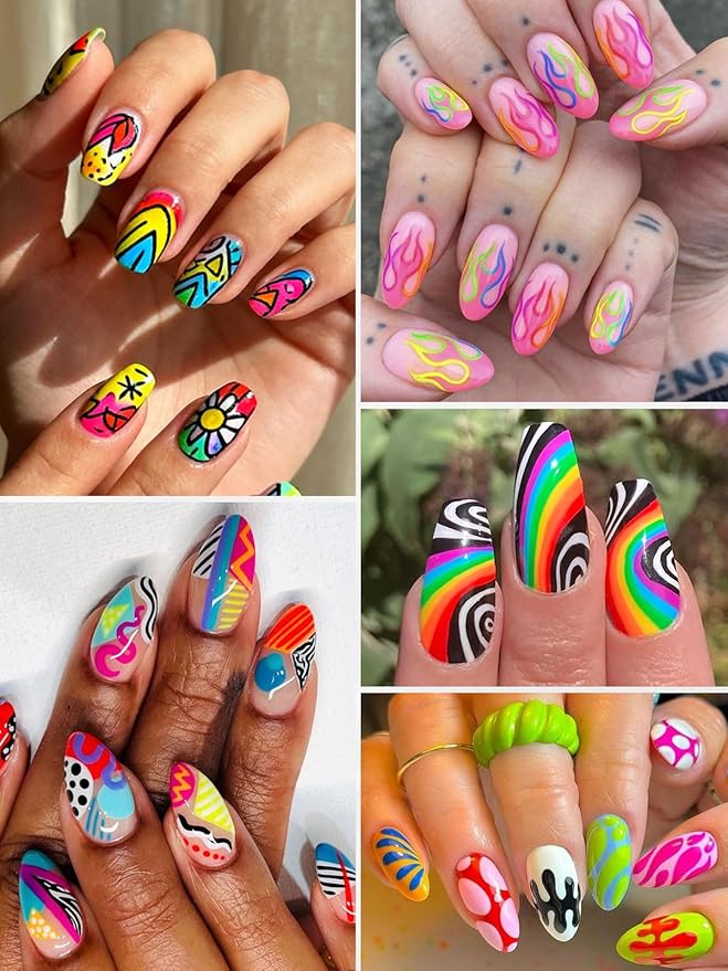 EBANKU Nail Art Pens For Painting Nails, 24 Colors Double-Ended Nail Art Marker Quick-Drying Nail Polish Pen For 3D Nail Art, Fine Tip Nail Point Dotting Tool Drawing Pen For DIY Beauty Adorn Manicure