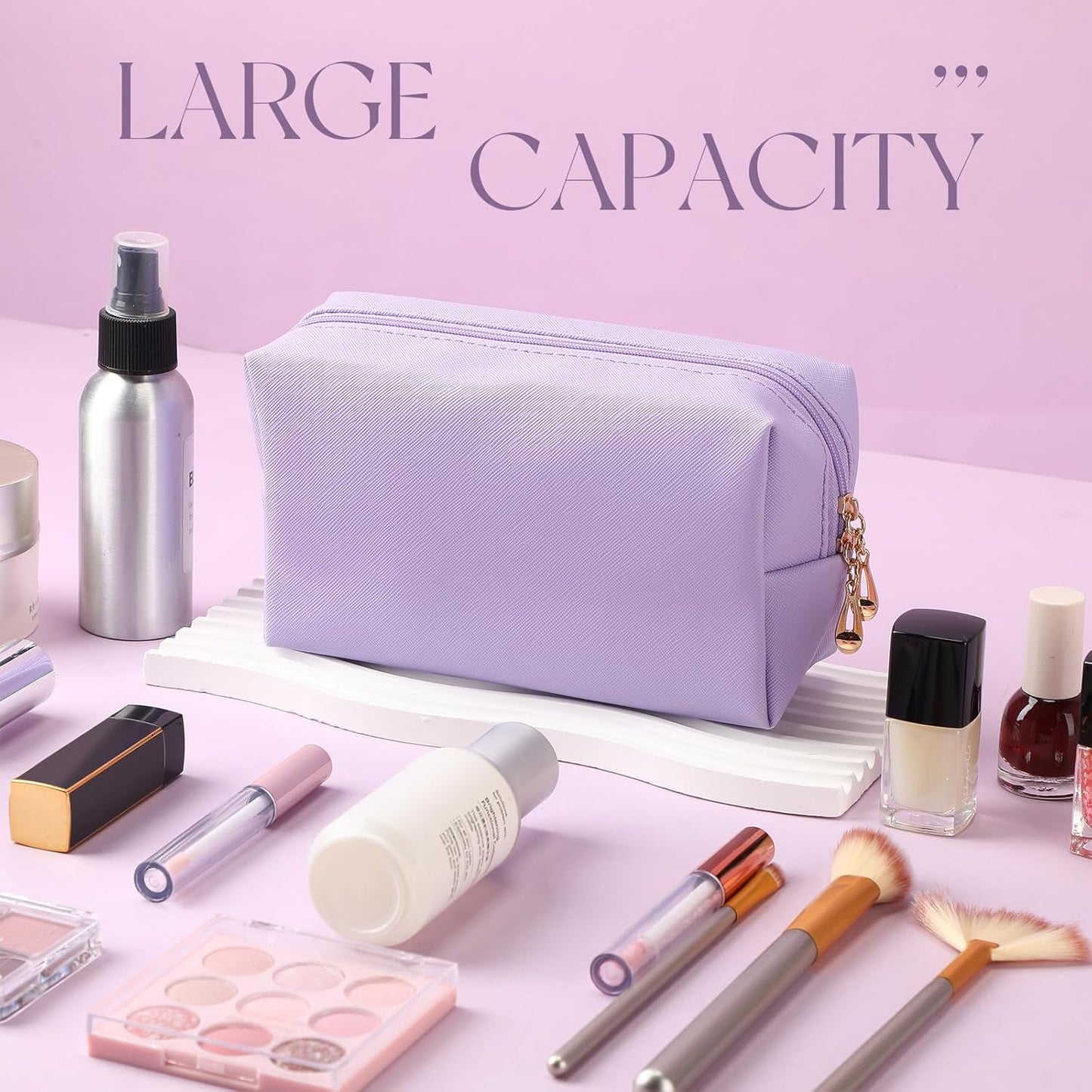 Kigeli 15 Pcs Aesthetic Makeup Bags PU Leather Cosmetic Pouches Waterproof Plain Toiletry Bags Makeup Pouches Bulk for Women Party Gift Travel Storage Organizer(Purple Series)