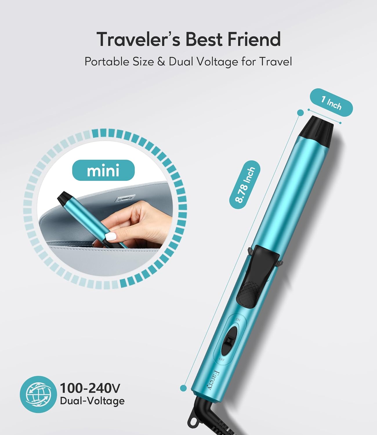 Travel Size Mini Curling Iron, Dual Voltage 1 Inch Ceramic Mini Hair Curler, Travel Curling Iron for Short Hair Infused with Keratin & Argan Oil, with Storage Bag
