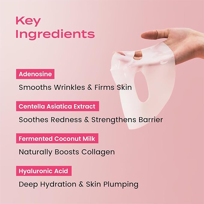 Body Restore Natural Collagen Face Mask 5 Pack – Valentines Day Gifts for Her and Him, Korean Skin Care Mask with Fermented Coconut Water, Birthday Gifts for Women & Men, Dry Skin – Anti-Aging