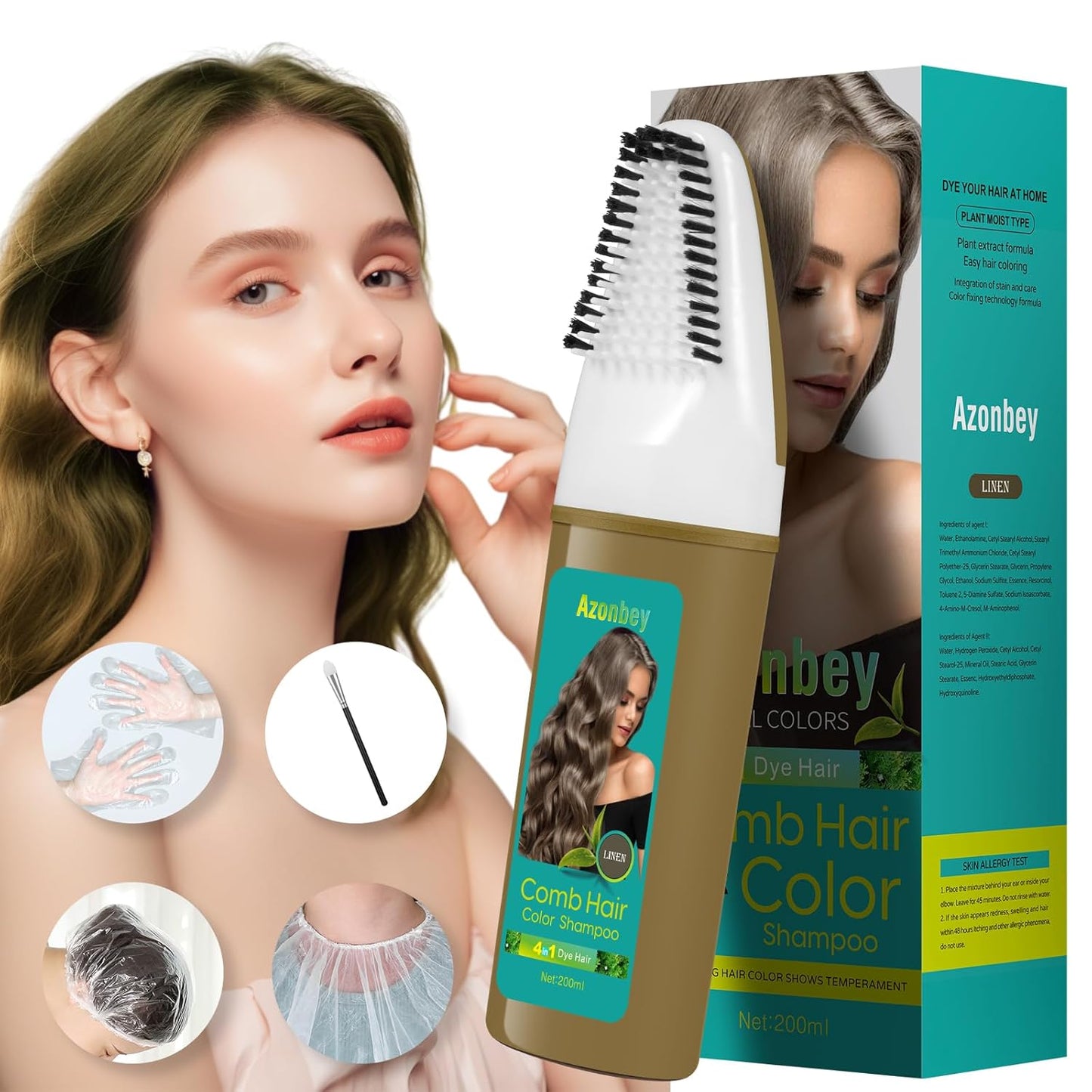 Linen Hair Dye Shampoo,Hair Dye,Hair Color Shampoo,Champu Para Canas 4 in 1 Semi-Permanent Gray Hair Coverage,shampoo para pintar el cabello for Women & Men Herbal Natural Plant (Linen)