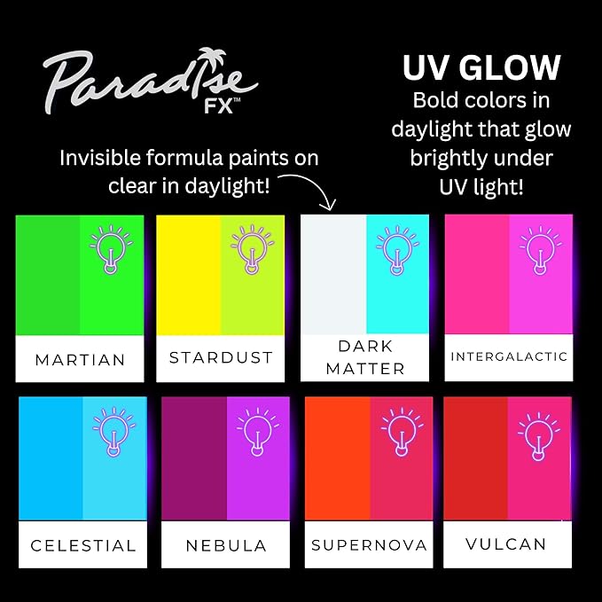 Mehron Makeup Paradise FX Neon UV Glow 8 Color Palette | Magnetic Refillable Special Effects Paint Palette | Professional Water Activated Paint for Raves, Costumes, SFX, Halloween, & Cosplay