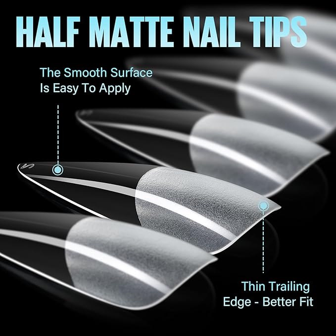 TOMICCA Long Stiletto Nail Tips 240Pcs Pre-Shape Long Almond Nail Tips Full Cover Gel Press On Nails Tips Stiletto For Nail Extension DIY Salon 12 Sizes