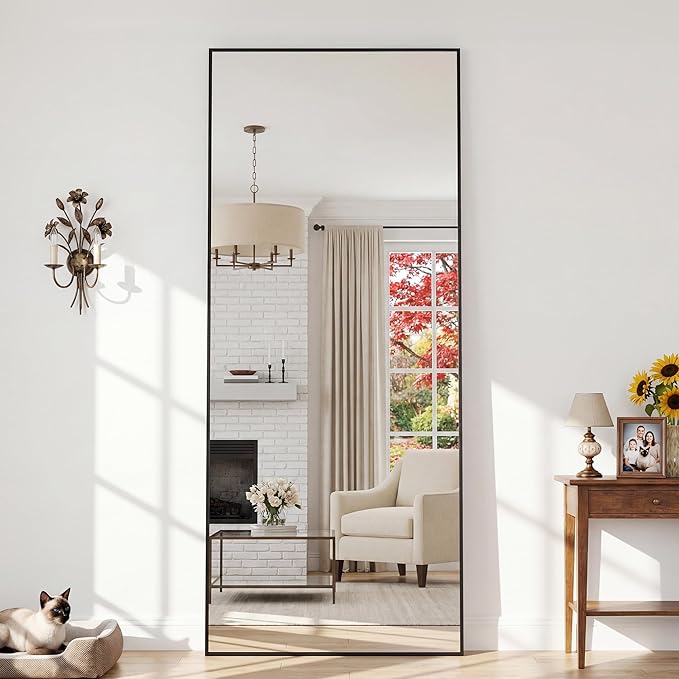 Suidia Full Length Mirror, 71"x26" Floor Mirror Freestanding, Rectangular Full Body Mirrors with Stand for Bedroom, Hanging Mounted for Living Room Cloakroom, Black