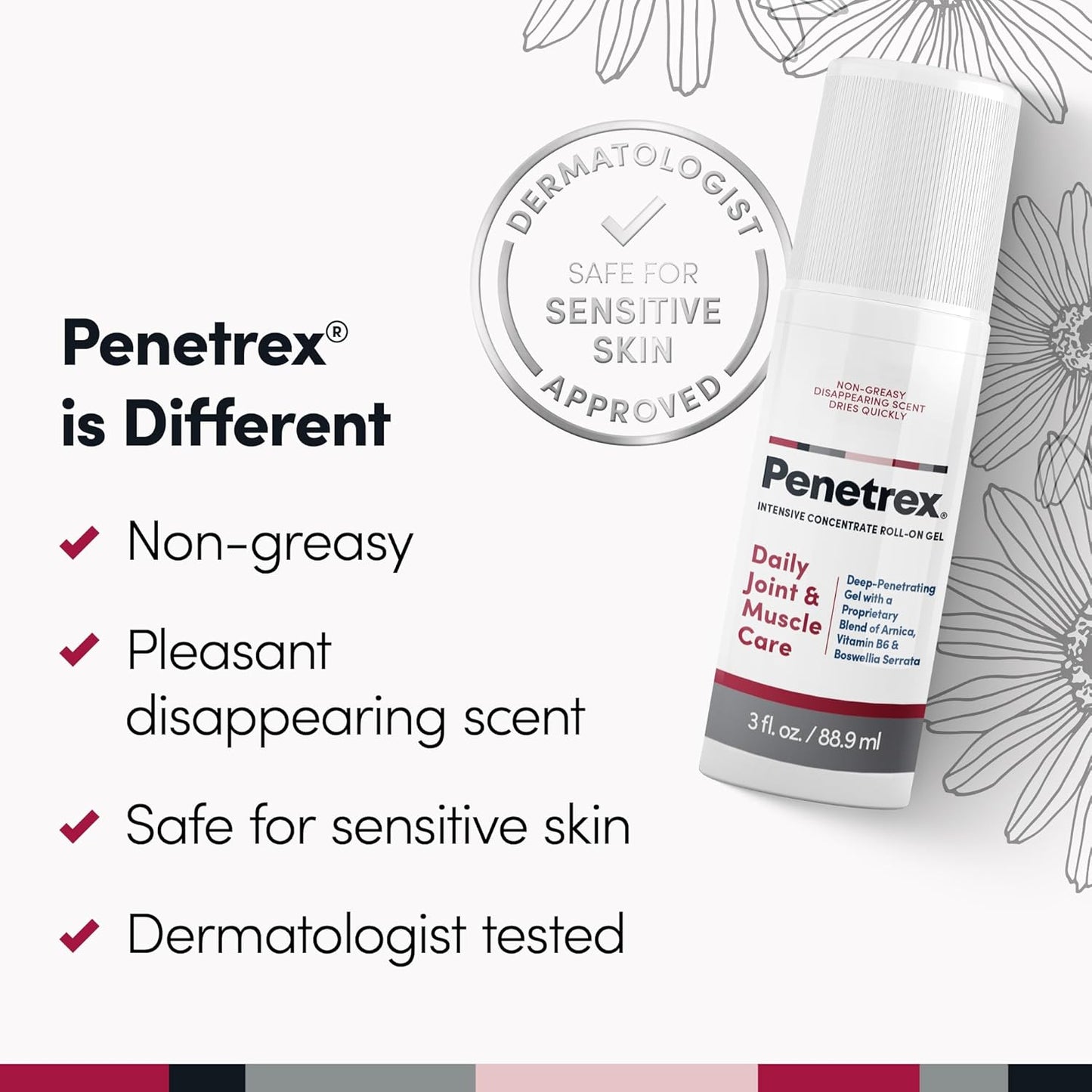 Penetrex Joint & Muscle Therapy Roll On - Soothing Gel for Back, Neck, Hands, Feet - Premium Whole Body Rub with Arnica, Vitamin B6 MSM & Boswellia - 3oz