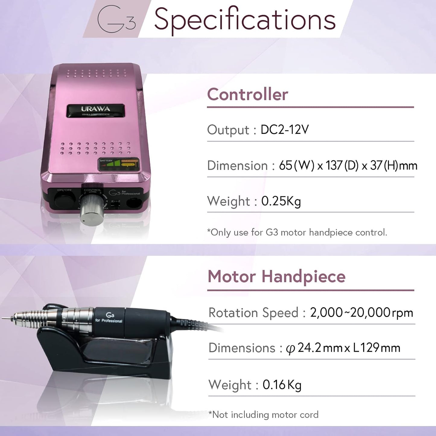 [Upower] G3 Professional Nail Drill Machine, 20000 RPM Electric File for Nails, Rechargeable Portable Nail Machine, Low Noise & Low Vibration (Made in Japan) Produced by URAWA Corp. [Black]