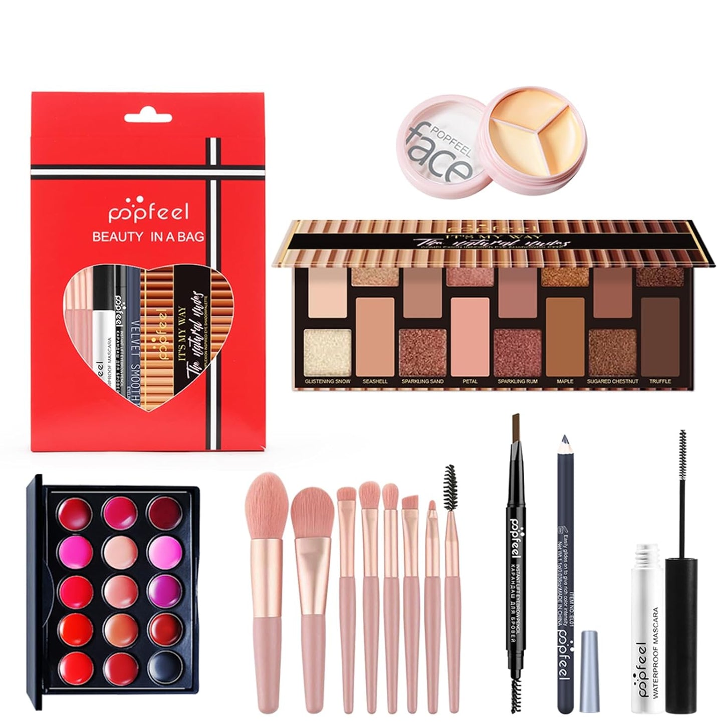 All-in-one Holiday Makeup Gift Set | Full Makeup Kit for Women Multipurpose Essential Bundle Include Eyeshadow Palette Lipstick Blush Concealer Face Powder Eyeliner Mascara Lipgloss Brush