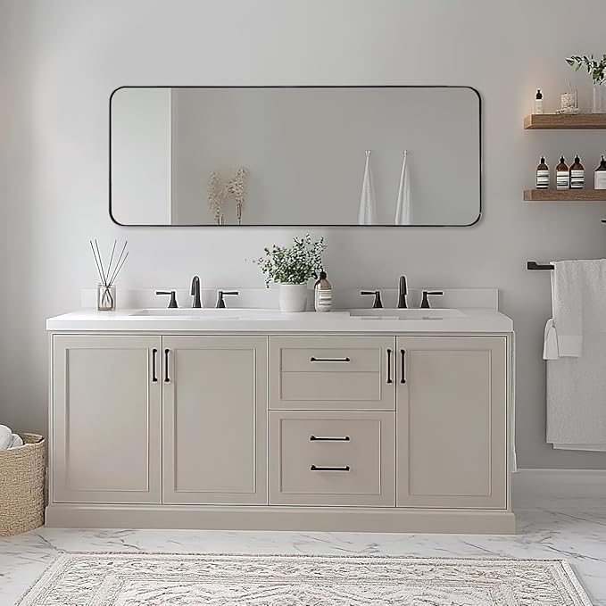 ANDY STAR 18" x 48" Full Length Wall Mirror, Large Polished Chrome Mirror for Bathroom, Rounded Corner Rectangle Body for Floor and Leaning