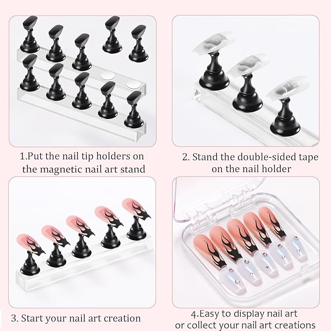 Etercycle Nail Stand Acrylic Nail Art Display Stand Practice Nail Holder for Painting Nails Magnetic Practice Stands with Double-sided Tape For DIY Salon Supplies (Black)