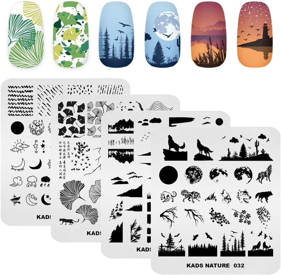 KADS 20pcs Nail Stamp Plates Set - Leaves, Flowers, Animal Nail Art Templates (20 Pcs)