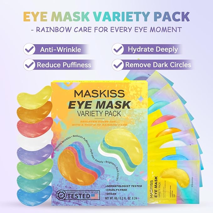 Under Eye Patches Variety Pack (48 Pairs), Valentine‘s Day Gifts for Her, Eye Masks for Dark Circles Puffy Eyes With 8 Colors (6 Pairs/Color), Vegan Skin Care Gifts for Women