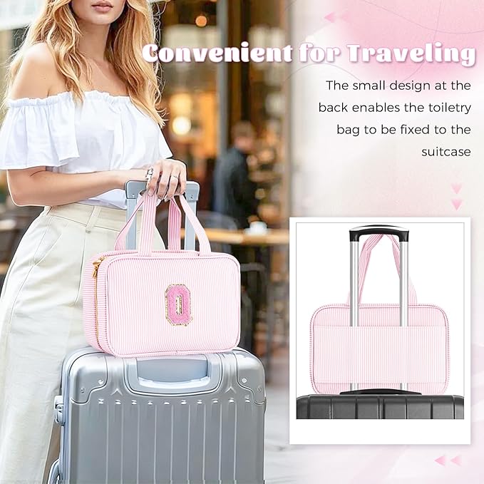 Personalized Toiletry Bag - Initial Makeup Bag Cosmetic Bag for Women Travel, Cute Friend Wedding Girlfriend Birthday Gift for Teen Girls 16-18 - Pink Q