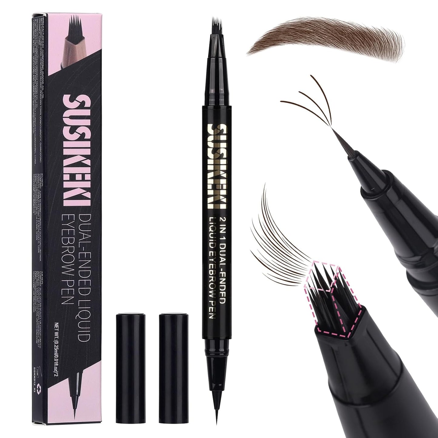 Dual Ended Microblading Eyebrow Pen - 2 in 1 Liquid Eyebrow Pencil with Brow-Fection Angled Brush & Precise Detail Brush-Tip, Shapes & Fills Hair-Like Brows, Lasts All-Day, Black Brown