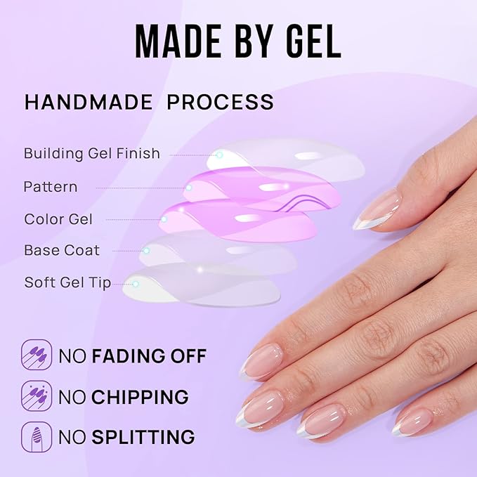 BTArtbox French Tip Press On Nails - White Press On Nails Almond, Short Fake Nails with Nail Glue, Fit Perfectly & Natural Reusable Stick on Nails in 16 Sizes, Mermaid