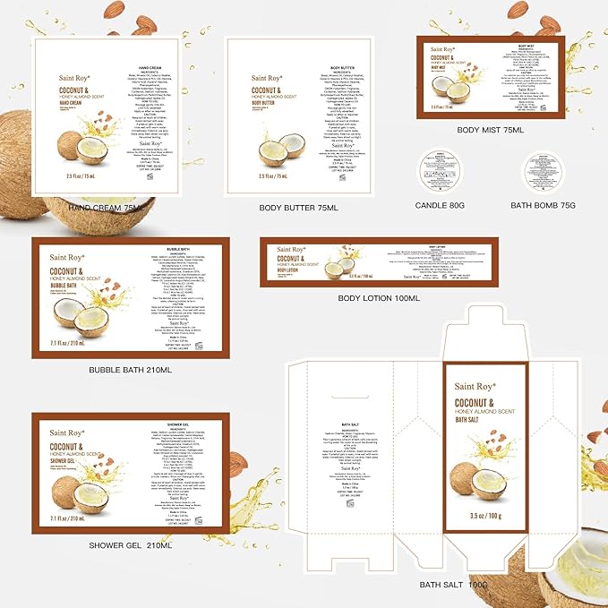 Valentines Day Gifts for Women & Men Spa Gift Basket Luxury Bath and Body Basket Set 17-Piece Coconut Honey Almond Large Luxury Home Spa Kit, Relaxing Self Care Pamper Gifts Birthday Bridal Shower