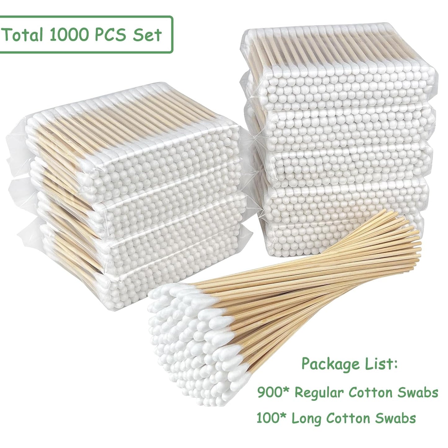eyxformula 1000 Count Bamboo Cotton Swabs, Soft, Hypoallergenic, Sturdy, 900 Organic Cotton Ear Buds &100 6 Inch Long Swabs for Ear Cleaning, Makeup, Personal & Pet Care, Art & Crafts, Gun Cleaning