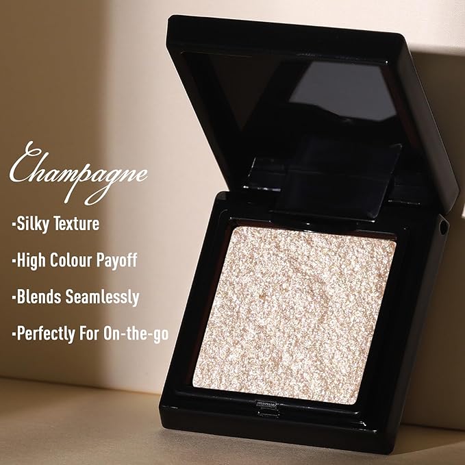 UCANBE Champagne Shimmer Single Eyeshadow – Long-Lasting High-Pigment Metallic Glitter Eye Shadow – Soft Smooth Texture, Buildable & Blendable for Daily Makeup, Glam Looks & Highlighting