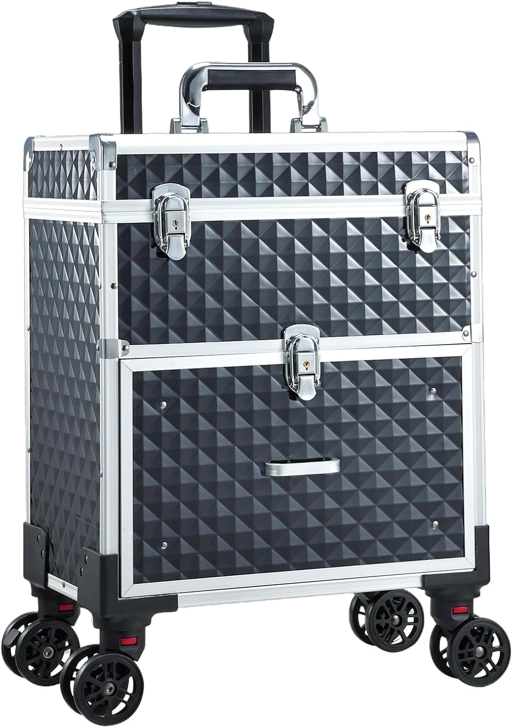 Adazzo Professional Rolling Makeup Case with Drawer for Makeup Artists Cosmetic Train Case Large Storage Case for Nail Technicians Cosmetology Case with Detachable Bag for Hairstylist Black