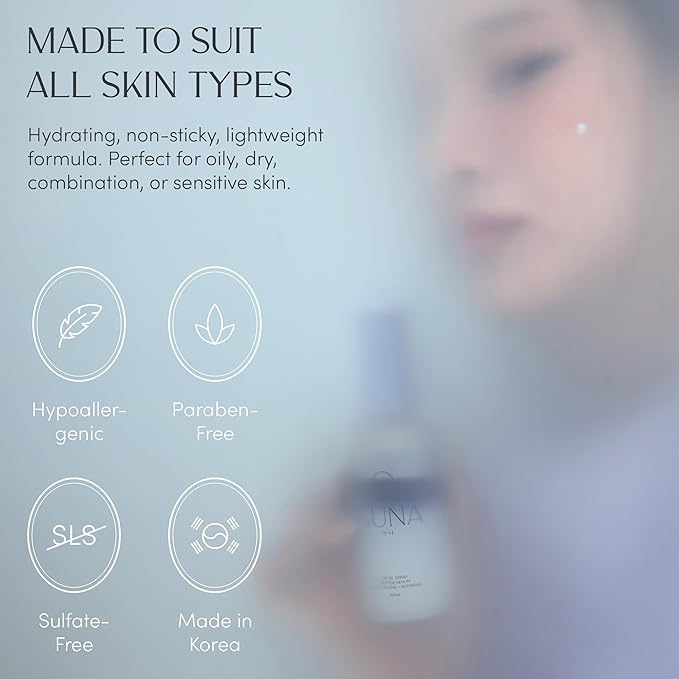 NUNA Ultra Hydrating Face Serum Spray with Peptides, Niacinamide, Hyaluronic Acid & Botanical Extracts – Korean Lightweight Moisture Boost Facial Mist & Setting Spray for Makeup – 3.38 fl oz