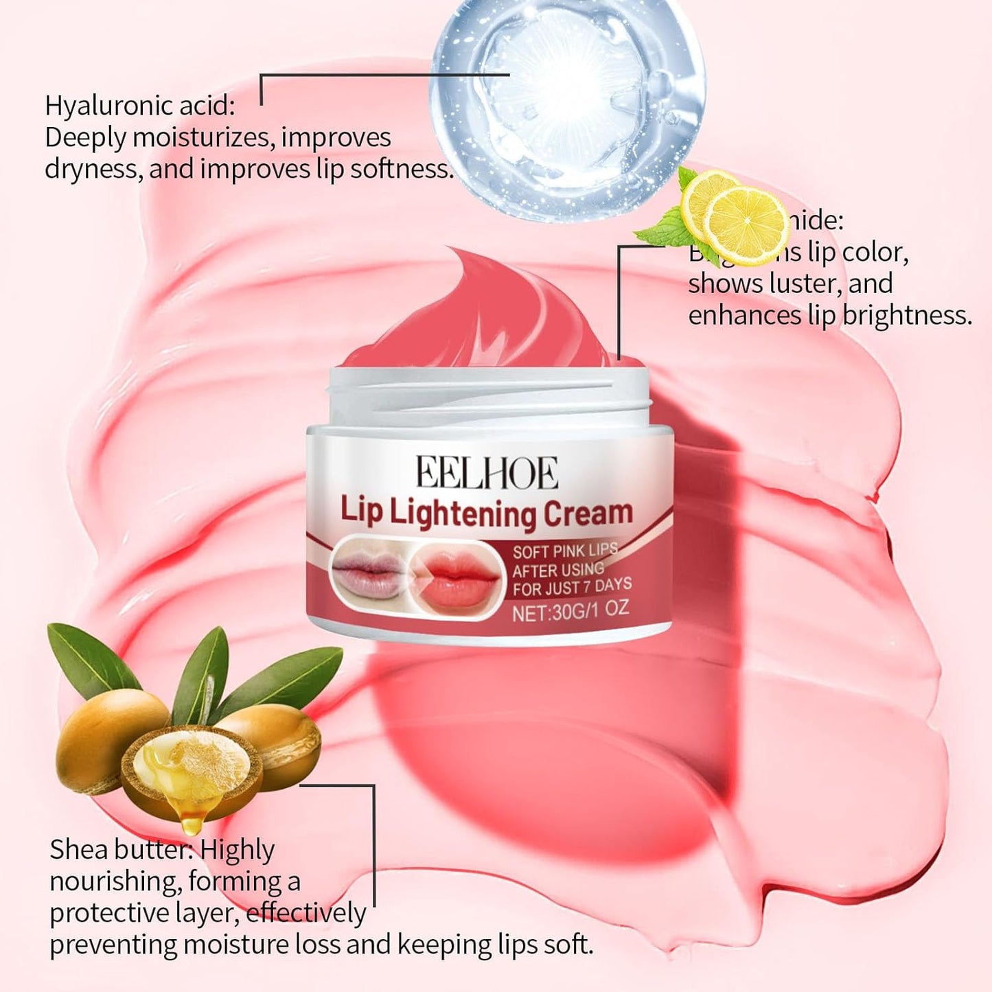Lemon Lip Lightening Cream, Lip Balms & Moisturizers Lip Lightening for Dark Lips, Natural Lip Exfoliator with Shea Butter and Vitamin E, Lip Lightener for Dry, Chapped, Reduce Fine Lines Lip