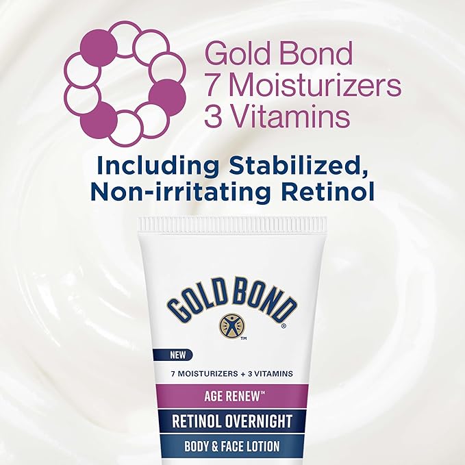 Gold Bond Age Renew Retinol Overnight Body & Face Lotion, Retinol Face and Body Lotion with Peptide Complex, 7 oz