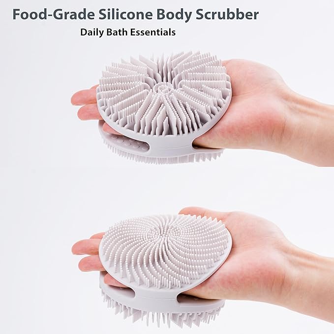 2 Pack Silicone Exfoliating Body Scrubber, Silicone Body Brush, Soft Silicone Loofah for Sensitive Skin, Shower Head Massager, Easy to Clean, Lathers Well(Gray&Green)