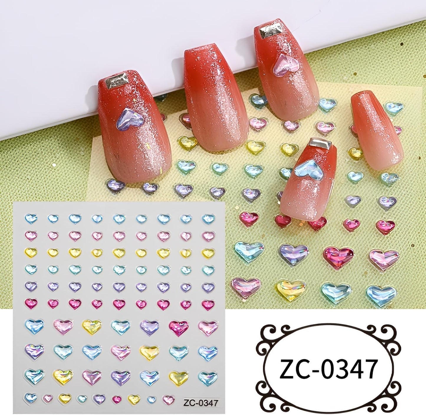 8Sheets 5D Embossed Valentine's Day Heart Nail Art Stickers - Blue Pink Aurora Gold Decals for Women Girls - Cute Nail Supplies