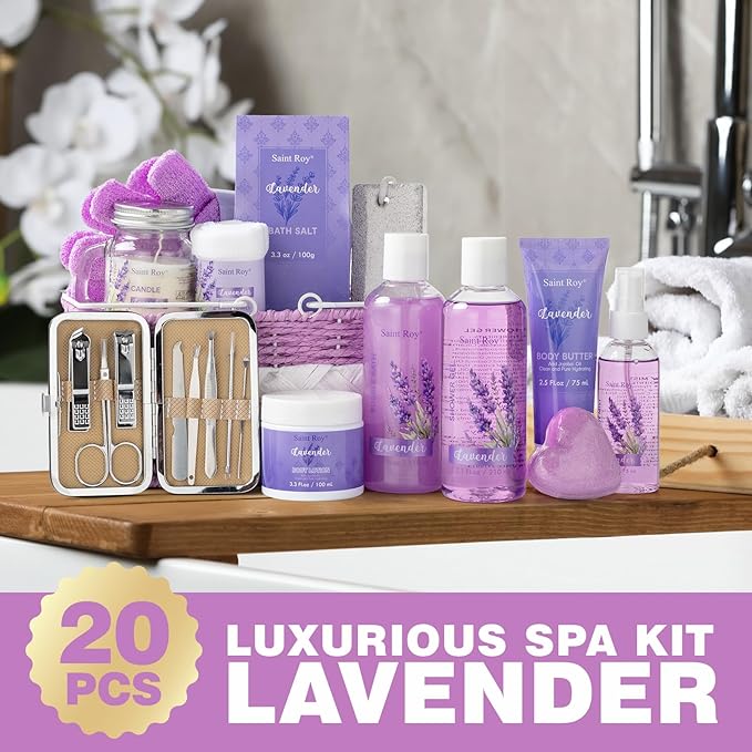 Valentines Day Gifts Spa Gifts for Women Bath and Body Lavender Gift Set, Spa Gift Basket for Self Care, Relaxing Bath Sets for Mom, Grandma, Girlfriend, Sister, Friends, Gifts for Women