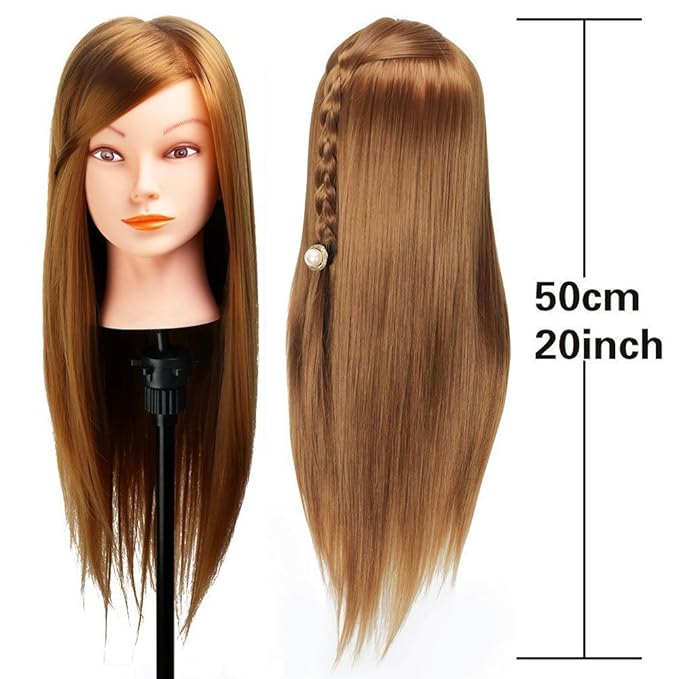 Mannequin Head with Hair, Beauty Star Doll Head for Styling, 20 Inch Long Gold Syntheic Hair Cosmetology Manikin Training Head Model, Hairdressing Practice Head with Clamp Stand and Braiding Kit