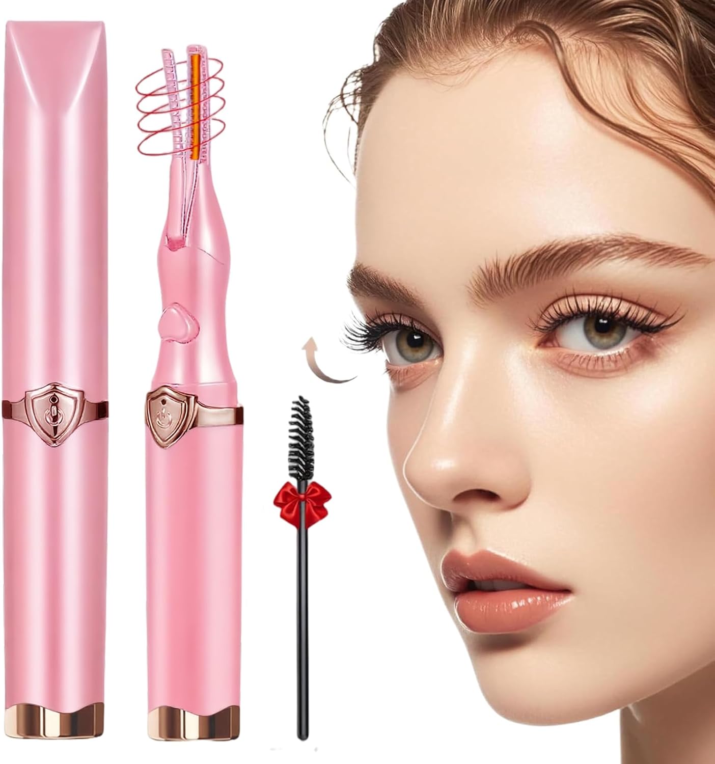 Heated Eyelash Curler, 2-in-1 Clip-Type Design, 3 Temperature Modes, USB Rechargeable Electric Eyelash Curler, Natural Curling 24H Long-Lasting Curl, Gift for Women & Girls, Light Pink