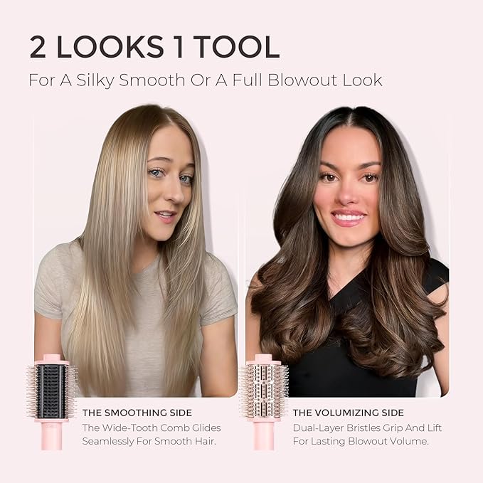 TYMO 4.0 Hair Blow Dryer Brush - Lightweight 3X Faster Drying 5-in-1 Ionic Blowout Hair Dryer Brush Adds Shine, Volume & Fullness for Smooth, Anti-Frizz Straight, Curl & Blowout Styles, Pink