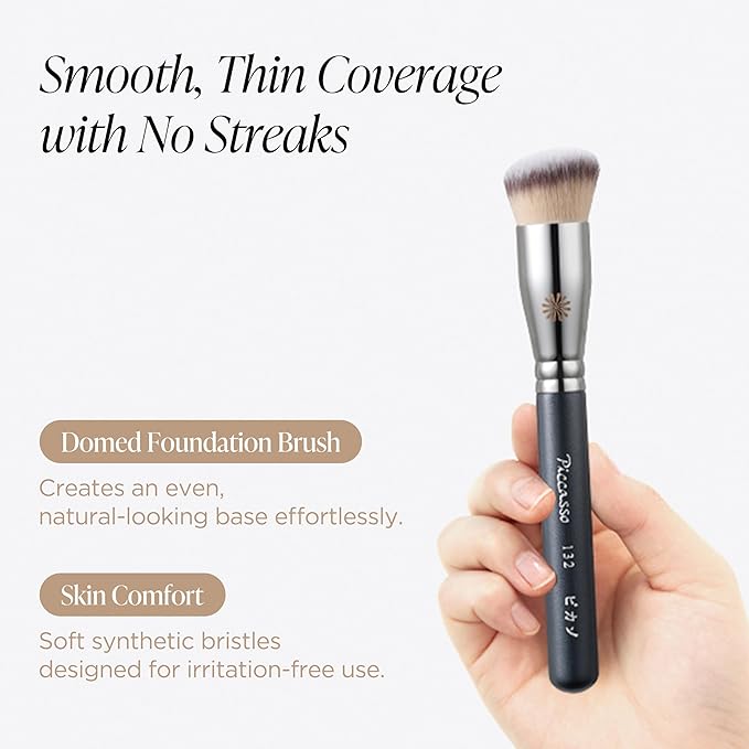 Piccasso 132 Foundation Brush - Professional Rounding Makeup Brush for Liquid & Cream - Seamless Flawless Finish, Beginner Friendly K-Beauty Tool - High Adherence & No Streaks, Durable Synthetic Hair