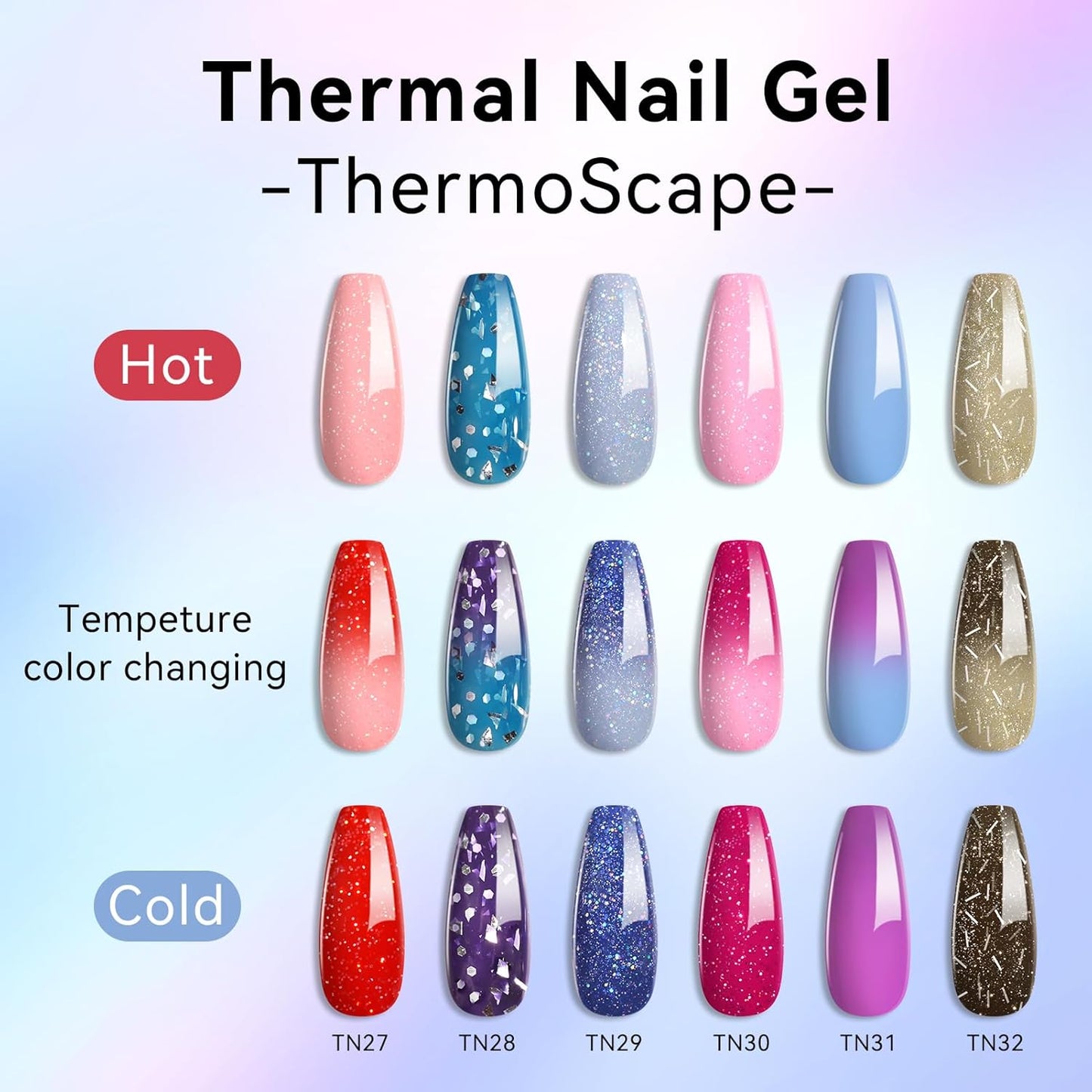 Born Pretty Color Changing Gel Nail Polish, 6 Colors Glitter Temperature Change Gel Polish Red Hot Pink Blue Long Lasting Nail Polish U V Set for Manicure and Nail Art, DIY at Home, Salon-Quality 7ml