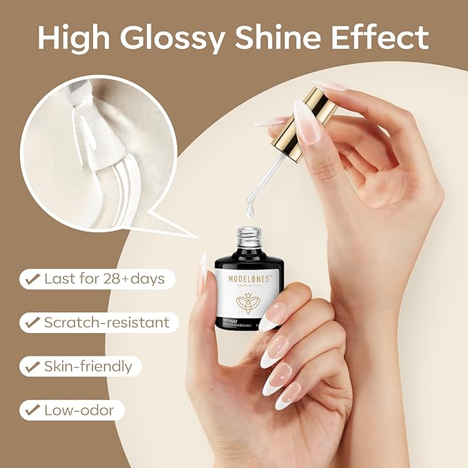 modelones Nail Glue Gel with Top Coat and Prep Dehydrator 3 PCS 15ml 9 in One Gel Glue Kit for Easy Nail Extension, No Wipe Top Coat