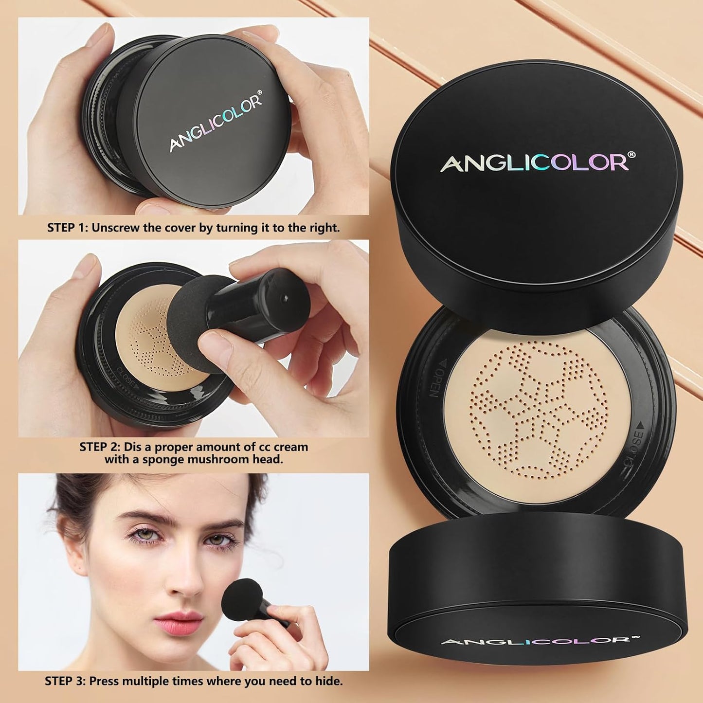 Mushroom Head Air Cushion CC Cream Strong Concealer 2PC,Face Makeup Cushion Foundation Long Lasting,Moisturizing BB Cream Makeup Base Primer Even Skin Tone for All Skin Types (2PC 01, 200g)