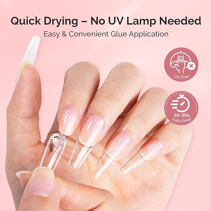 MelodySusie Semi Solid Nail Glue, Quick Drying No Need for UV Lamp Glue Gel Long Lasting for Fake Acrylic Press On Nails, 5ml*6pcs