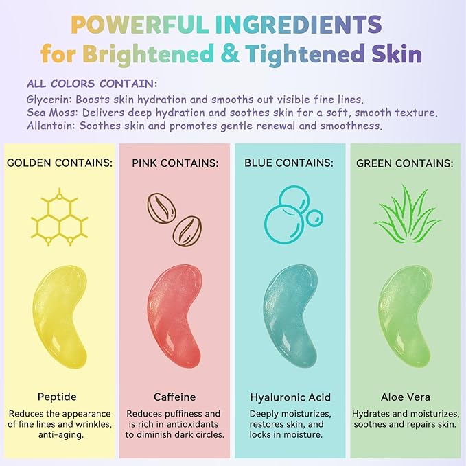 Under Eye Patches Variety Pack (48 Pairs), Valentine‘s Day Gifts for Her, Eye Masks for Dark Circles Puffy Eyes With 8 Colors (6 Pairs/Color), Vegan Skin Care Gifts for Women