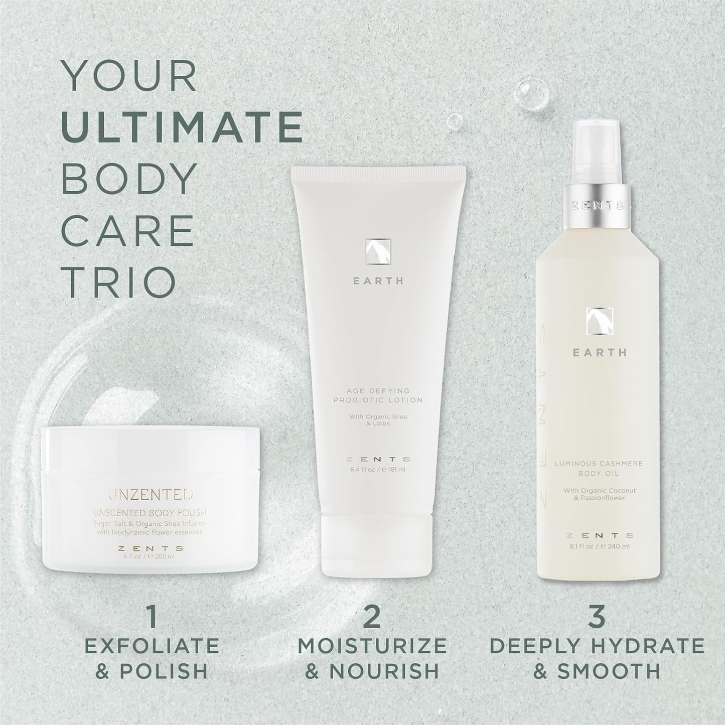 Zents Luminous Cashmere Body Oil (Earth Fragrance) | Moisturizing Body Oil with Vitamin E & Organic Coconut Oil | Softens & Smooths Skin | 8 fl oz