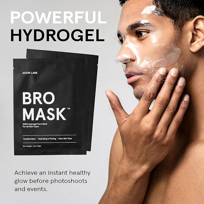 JAXON LANE BRO MASK Premium Korean Face Mask for Men (4 x 2 Pack) - Anti Aging Sheet Masks w/Hydrogel, Vitamin C, Hydrolyzed Collagen, & Hyaluronic Acid - Perfect Skin Care for Men