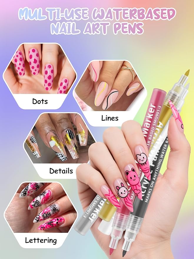 EBANKU 1Pc Nail Art Pens Quick-Drying, 3D 0.7MM Acrylic Paint Pens Nail Polish Pen Nail Art Markers Nail Point Dotting Liner Pen Tools for Home & Salon Nail DIY(Silver)