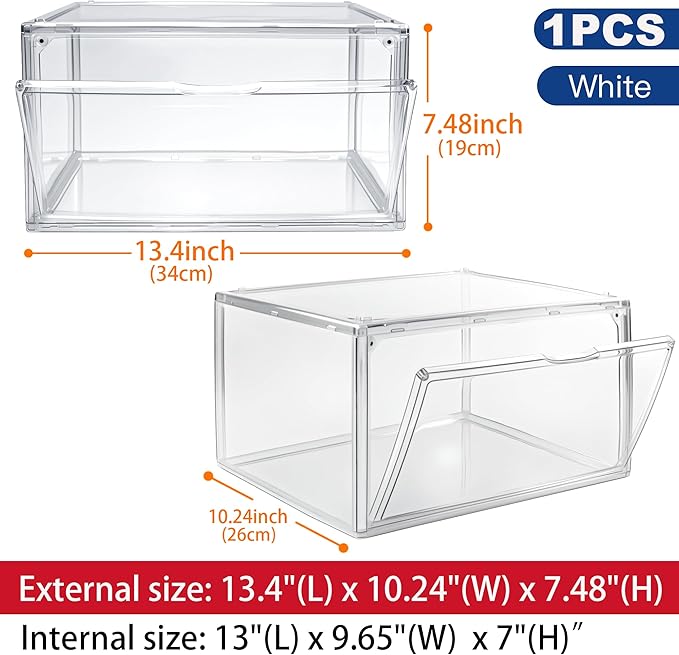 1 Pack Clear Shoe Box, Acrylic Sneaker Display Case Size 12.5, Transparent Storage Box with Magnetic Door, Showcase for Cosmetic, Displays, Action Figures Collectibles, Size 12.5 for Men Women Shoes