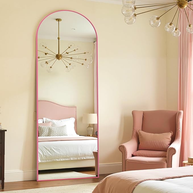 Anpark 28"x71"Arched Full Length Mirror, Full Body Mirror with Stand, Aluminum Frame for Bedroom & Hanging Leaning Modern Simple Home Decor Shatter-proorf Nano Glass Wall Living Room Cloakroom, Pink