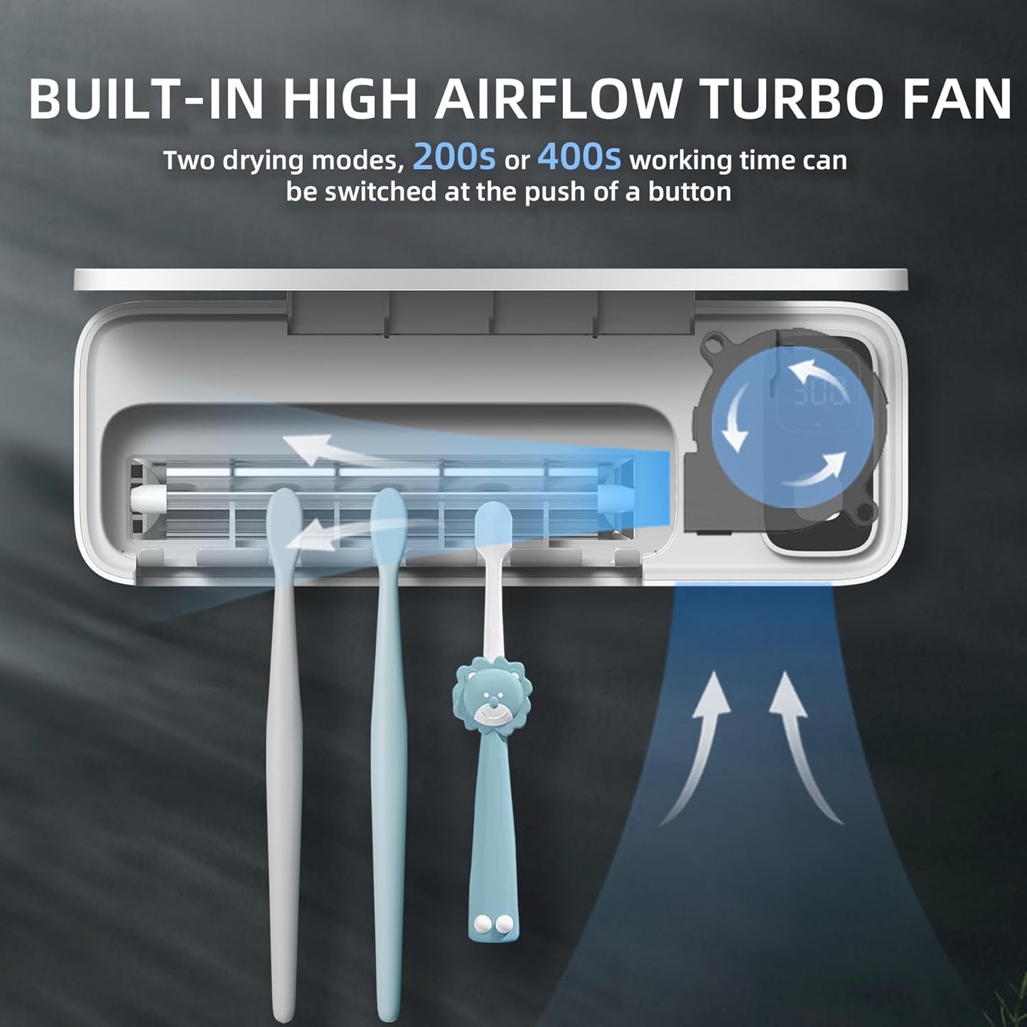 UV Toothbrush sanitiizer and Holder, Strong Saniti zer Air Drying, 200s and 400s Timed Toothbrush Case, 2200mAh Rechargeable Cordless Wall Mounted Home Toothbrush steril izer