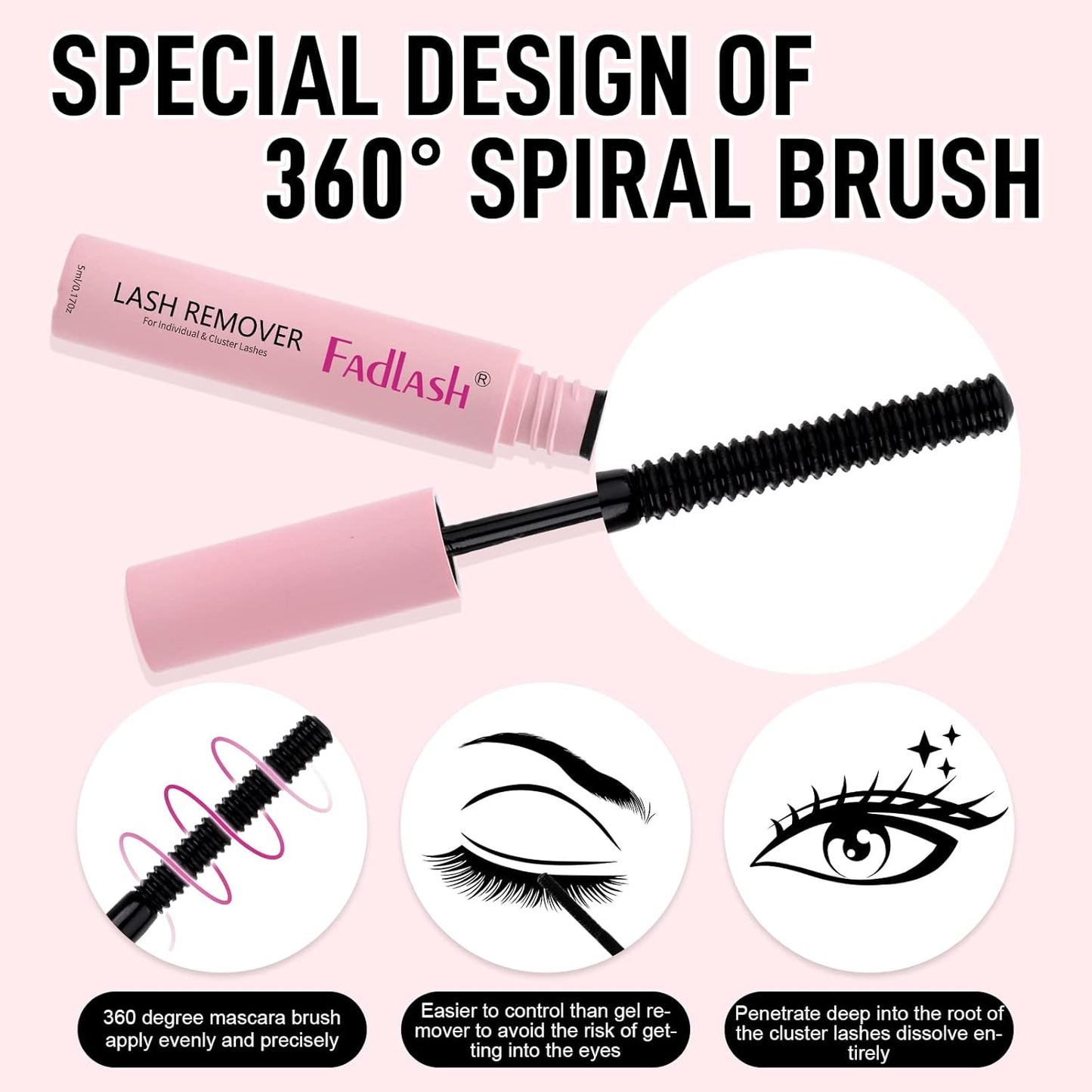 FADLASH Lash Glue Remover 5 ML for Cluster Lashes Soothing Oil Lash Remover Mascara Wand Eyelash Glue Remover Self Use at Home